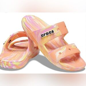 NWOT Crocs Unisex Marbled Slides in Pink and Orange